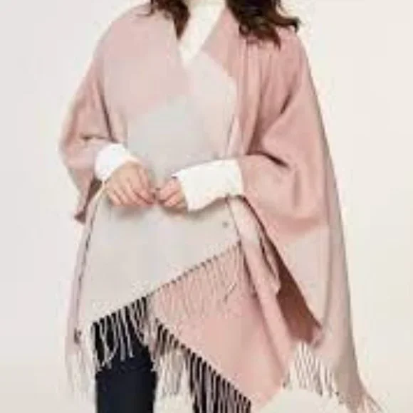 Soia & Kyo Blanket Scarf Poncho Wrap With Fringe One Size Neutraul Tones NWT - Picture 3 of 12